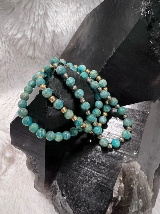 Handmade Amazonite Stretch Bracelet Stack - Picture 3 of 3